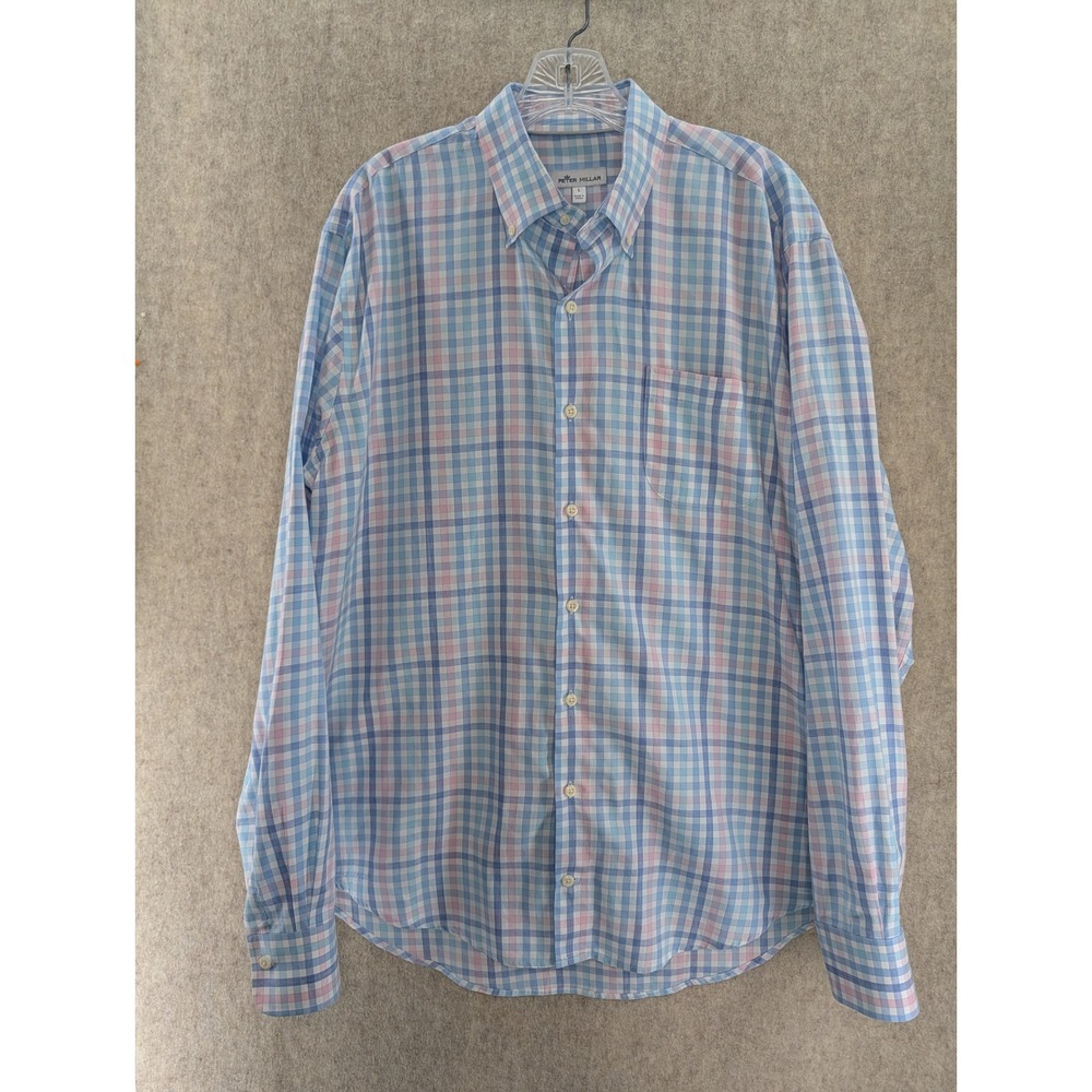 Peter Millar Mens Large Plaid Button Down Shirt Long Sleeve Cotton Casual